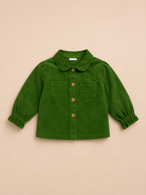 Green Button-Up Cotton Shirt for Toddler Girls – Soft & Comfortable Daily Wear BloomUp