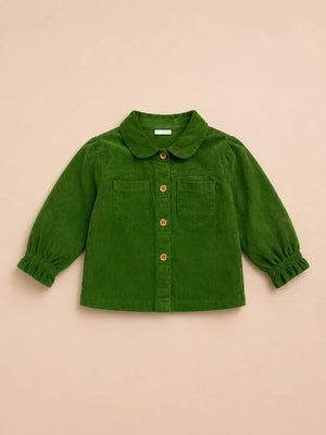 BloomUp Green Corduroy-Down Shirt for Girls – Soft Textured Kids Casual Layering Shirt