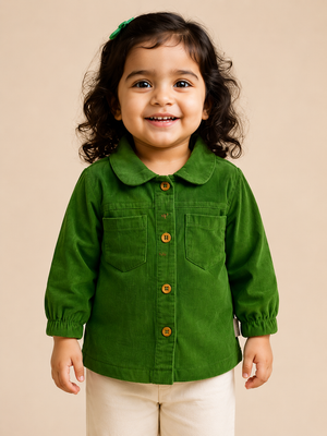 Green Button-Up Cotton Shirt for Toddler Girls – Soft & Comfortable Daily Wear BloomUp