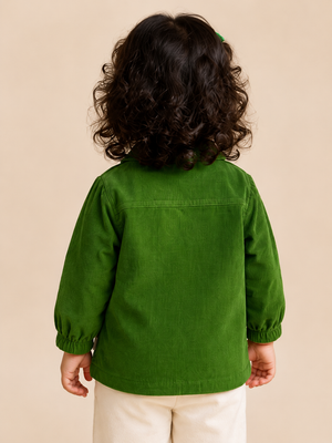 Green Button-Up Cotton Shirt for Toddler Girls – Soft & Comfortable Daily Wear BloomUp