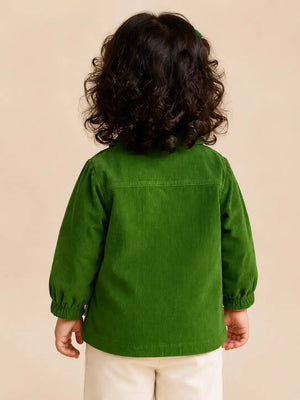 BloomUp Green Corduroy-Down Shirt for Girls – Soft Textured Kids Casual Layering Shirt