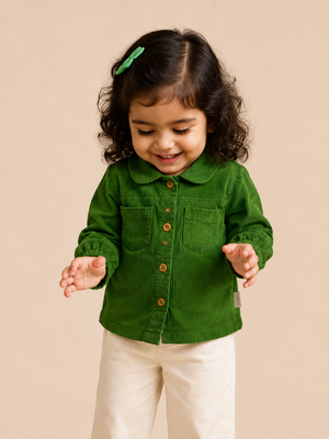 Green Button-Up Cotton Shirt for Toddler Girls – Soft & Comfortable Daily Wear BloomUp