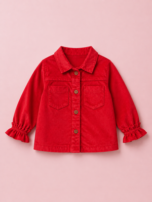 Red Button-Up Cotton Shirt with White Pants for Toddler Girls – Comfortable Daily Wear Outfit BloomUp
