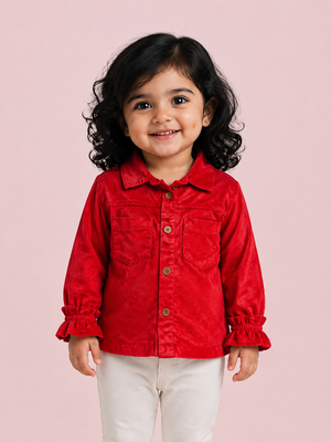 Red Button-Up Cotton Shirt with White Pants for Toddler Girls – Comfortable Daily Wear Outfit BloomUp