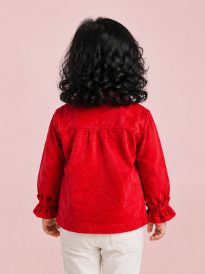 Red Button-Up Cotton Shirt with White Pants for Toddler Girls – Comfortable Daily Wear Outfit BloomUp