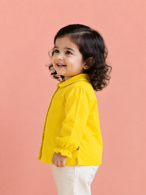 Yellow Button-Up Cotton Shirt for Toddler Girls – Soft & Comfortable Daily Wear BloomUp