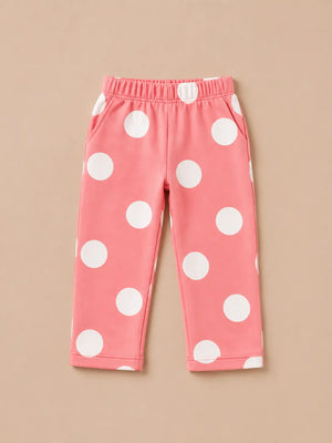 BloomUp Coral Pink Polka Dot Pants for Girls – Soft Cotton Kids Daily Wear Bottoms