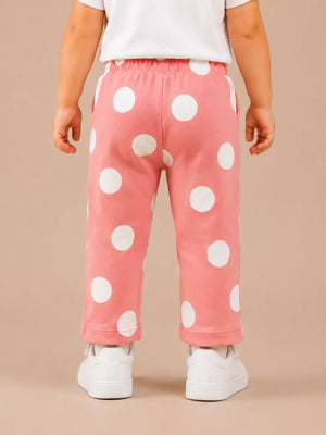 BloomUp Coral Pink Polka Dot Pants for Girls – Soft Cotton Kids Daily Wear Bottoms