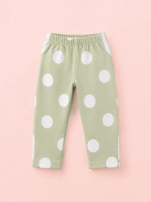 BloomUp Sage Green Polka Dot Pants for Girls – Soft Cotton Kids Daily Wear Bottoms