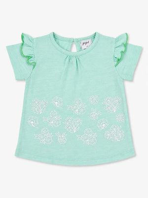 BloomUp Aqua Floral Print Top for Girls – Soft Cotton Casual Summer Wear