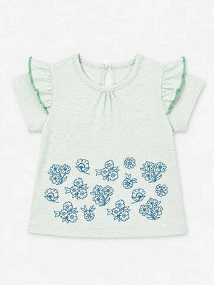 BloomUp Mint Green Floral Print Top for Girls – Soft Cotton Casual Summer Wear
