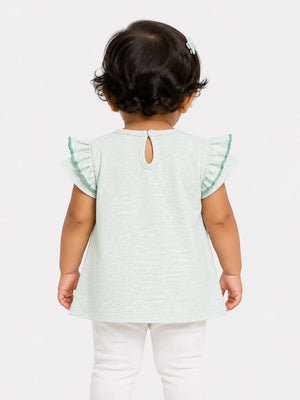 BloomUp Mint Green Floral Print Top for Girls – Soft Cotton Casual Summer Wear