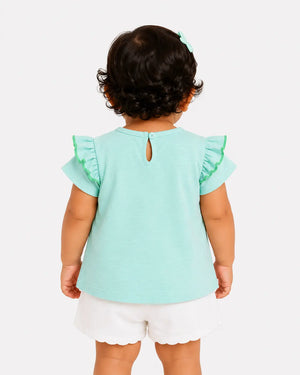 BloomUp Aqua Floral Print Top for Girls – Soft Cotton Casual Summer Wear