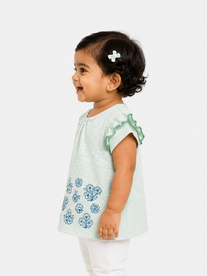 Girls Mint Flutter Sleeve Tunic Soft Cotton Kids Fashion Wear BloomUp