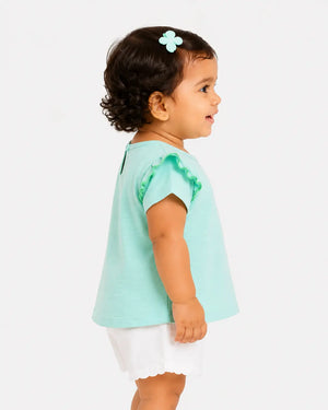 BloomUp Aqua Floral Print Top for Girls – Soft Cotton Casual Summer Wear