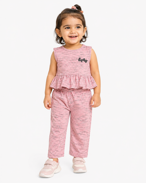 Girls Pink Sleeveless Peplum Top Soft Cotton Clothing Set BloomUp