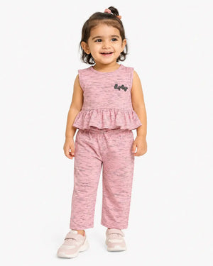 BloomUp Pink Sleeveless Peplum Top & Pants Co-ord Set for Girls – Soft Cotton Casual Summer Outfit