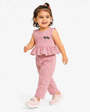 BloomUp Pink Sleeveless Peplum Top & Pants Co-ord Set for Girls – Soft Cotton Casual Summer Outfit