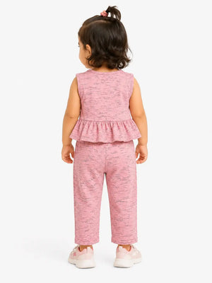 BloomUp Pink Sleeveless Peplum Top & Pants Co-ord Set for Girls – Soft Cotton Casual Summer Outfit