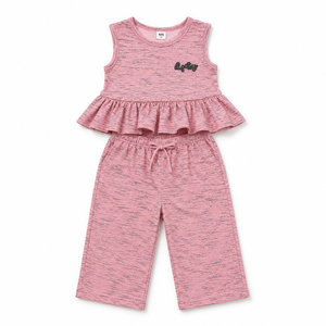 Girls Pink Sleeveless Peplum Top Soft Cotton Clothing Set BloomUp
