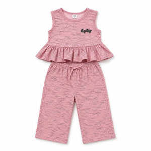 BloomUp Pink Sleeveless Peplum Top & Pants Co-ord Set for Girls – Soft Cotton Casual Summer Outfit