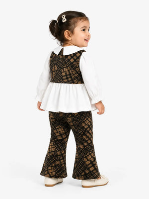 BloomUp Brown Check Peplum Top & Flared Pants Set for Girls – Soft Cotton Casual Party Wear