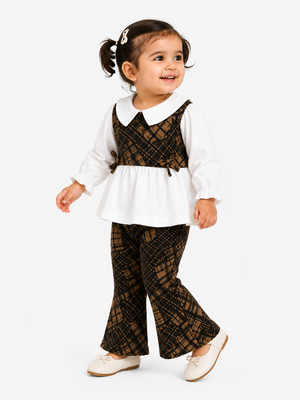Girls White Peplum Top And Soft Cotton Clothing Set BloomUp