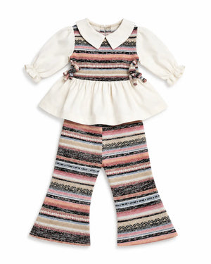 BloomUp Cream Print Peplum Top & Flared Pants Set for Girls – Soft Cotton Casual Party Wear