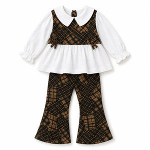 BloomUp Brown Check Peplum Top & Flared Pants Set for Girls – Soft Cotton Casual Party Wear