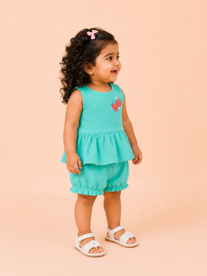 Girls Mint Sleeveless Peplum Top Soft Cotton Clothing Set BloomUp