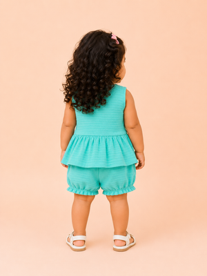 Girls Mint Sleeveless Peplum Top Soft Cotton Clothing Set BloomUp