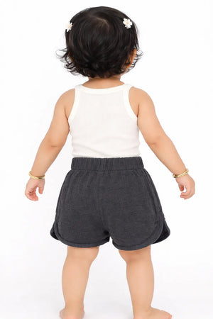 Kids Anthracite Printed Drawstring Casual Shorts BloomUp