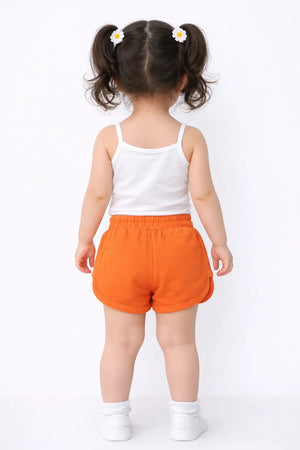 Kids Orange Printed Drawstring Casual Shorts BloomUp