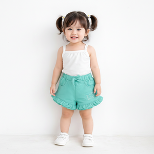 Girls Mint Green Bow Detail Ruffle Shorts BloomUp