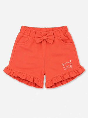 BloomUp Coral Ruffle Shorts for Girls – Soft Cotton Casual Summer Wear