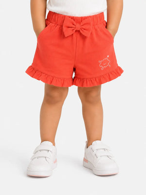 BloomUp Coral Ruffle Shorts for Girls – Soft Cotton Casual Summer Wear