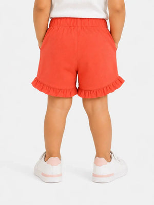 BloomUp Coral Ruffle Shorts for Girls – Soft Cotton Casual Summer Wear