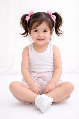 Girls Pink Striped Shorts with Bow Detail BloomUp