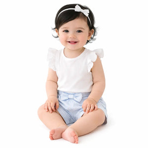 Girls Sky Blue Striped Shorts with Bow Detail BloomUp