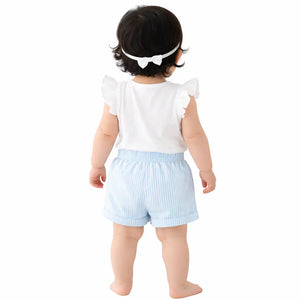 Girls Sky Blue Striped Shorts with Bow Detail BloomUp