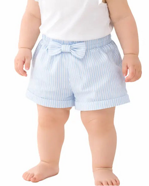 Girls Sky Blue Striped Shorts with Bow Detail BloomUp