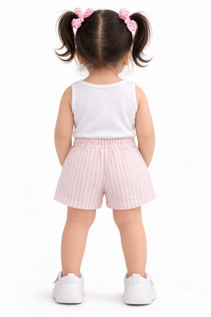 Bloomup Pink Cotton Striped Girls Shorts with Bow Spark
