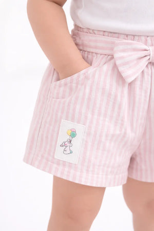 Bloomup Pink Cotton Striped Girls Shorts with Bow Spark
