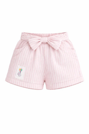 Bloomup Pink Cotton Striped Girls Shorts with Bow Spark