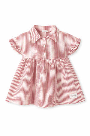 Red Striped Collared Kids Dress – Soft Cotton Summer Wear for Girls BloomUp