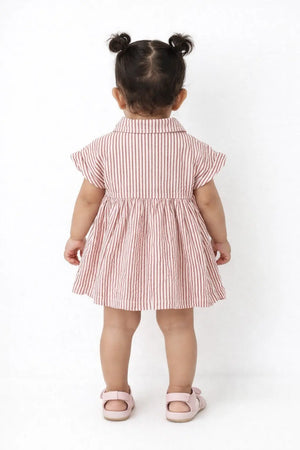 Red Striped Collared Kids Dress – Soft Cotton Summer Wear for Girls BloomUp