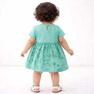 Mint Green Animal Print Kids Dress – Soft Cotton Summer Wear for Girls BloomUp