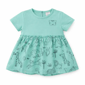 Mint Green Animal Print Kids Dress – Soft Cotton Summer Wear for Girls BloomUp