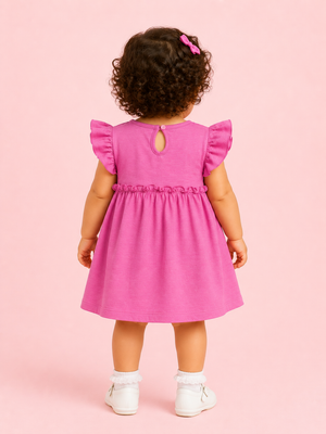 Girls Hot Pink Flutter Sleeve Soft Cotton Kids Fashion Wear BloomUp