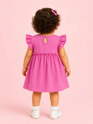 BloomUp Dark Pink Ruffle Sleeve Dress for Girls – Soft Cotton Casual Summer Wear
